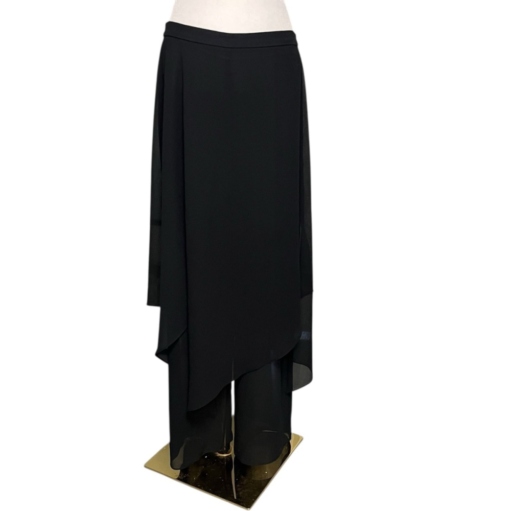 Cachet Black Chiffon Dress Pants Flowy Legs with Over Skirt Size 14